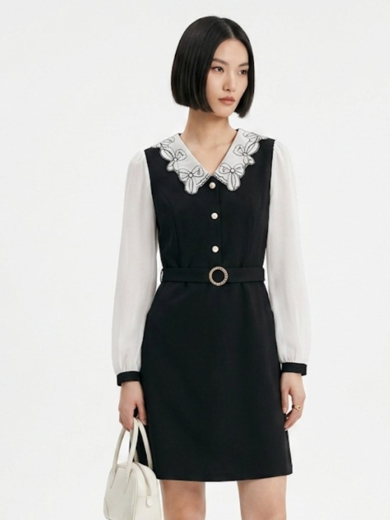 Allegra K Dress Black White Mod Dark Academia Retro Siren M